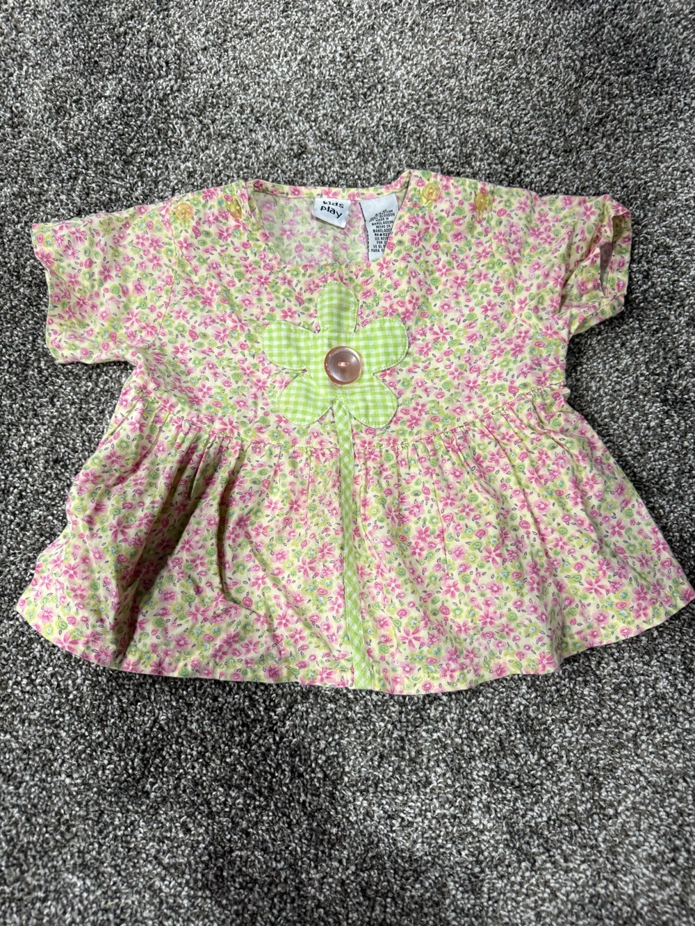 Kid’s Play Pink & Green Floral Peplum Top with Gingham Flower